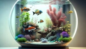 decoração de aquário com plantas artificiais