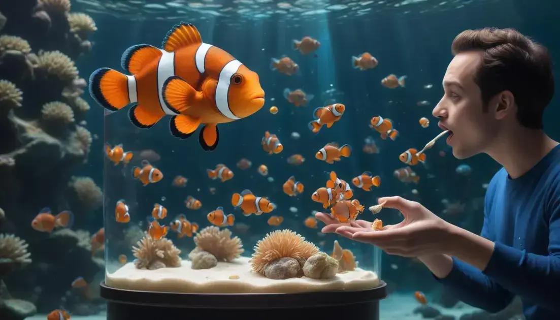 Frequência e porções de alimentação do peixe palhaço Frequência e porções de alimentação do peixe palhaço