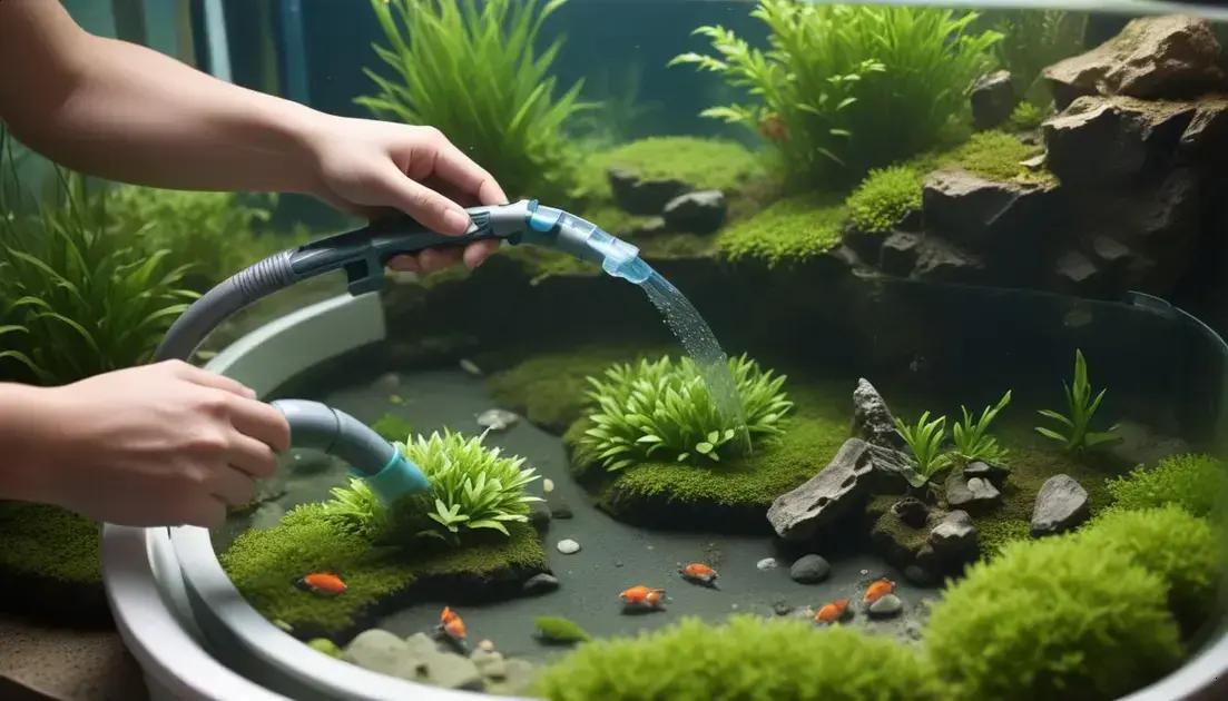 Manutenção prática: poda, controle de algas e rotina de trocas de água